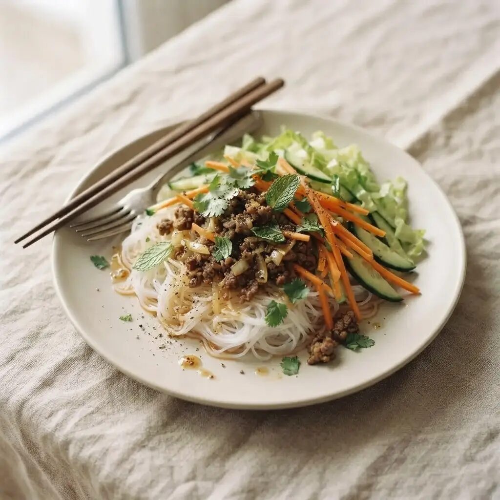 Bo bun express, dressé dans une assiette