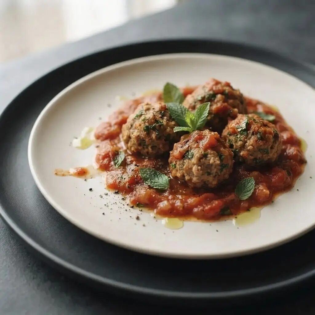 Boulettes d’agneau à la menthe, dressé dans une assiette