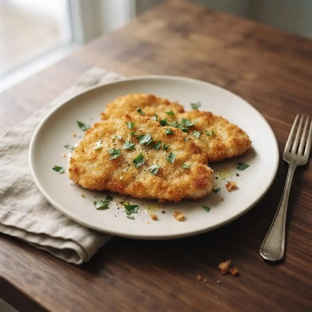 Escalopes panées, dressé dans une assiette