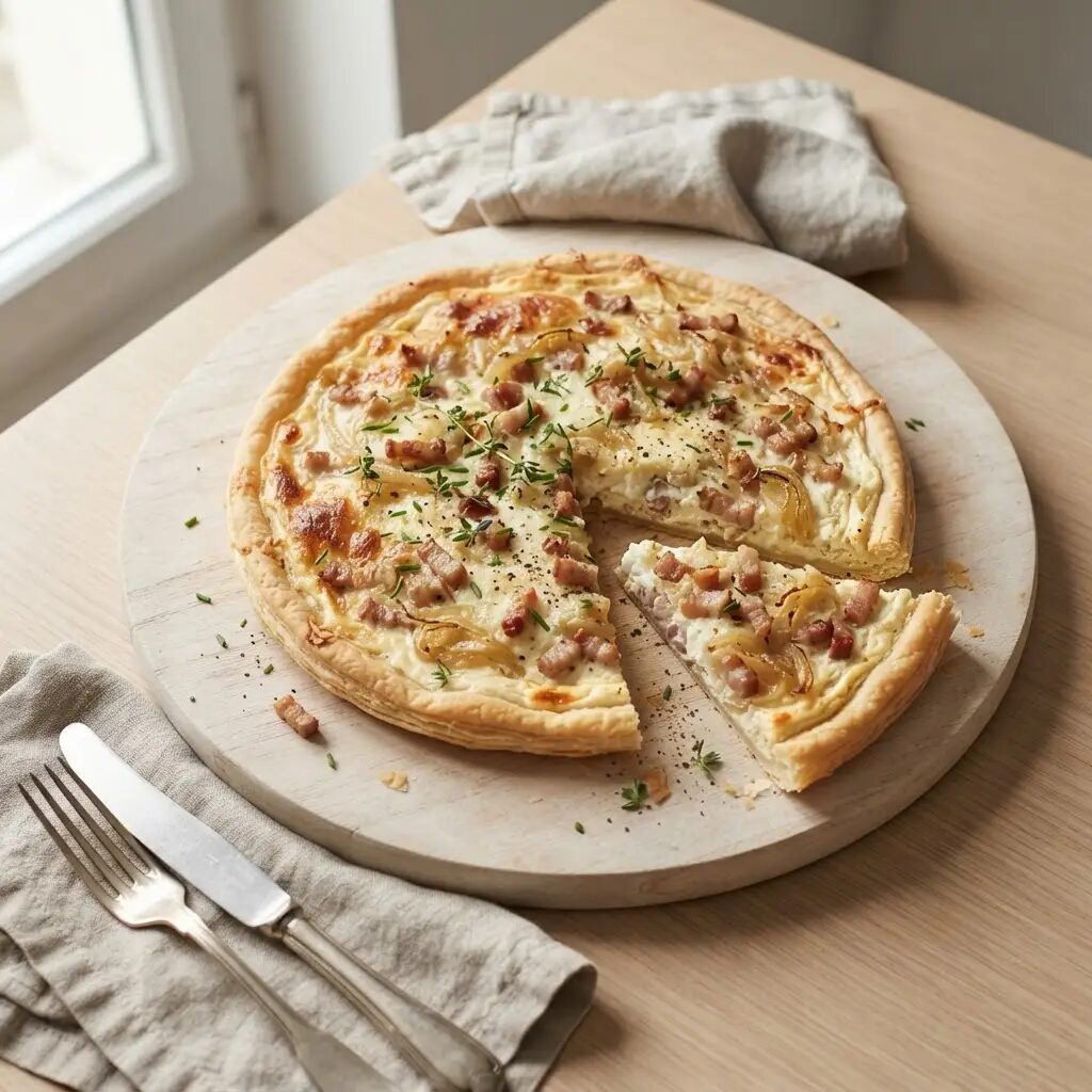 Flammekueche, dressé dans une assiette