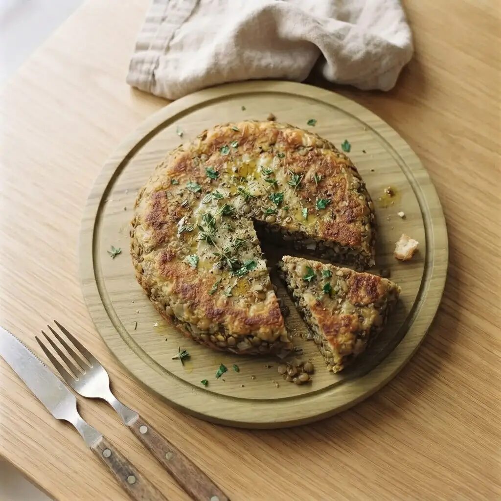 Galettes de lentilles, dressé dans une assiette