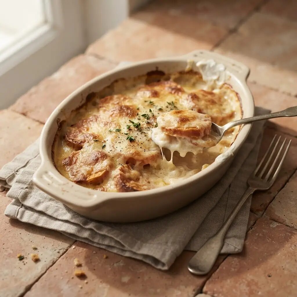 Gratin de patates douces, dressé dans une assiette
