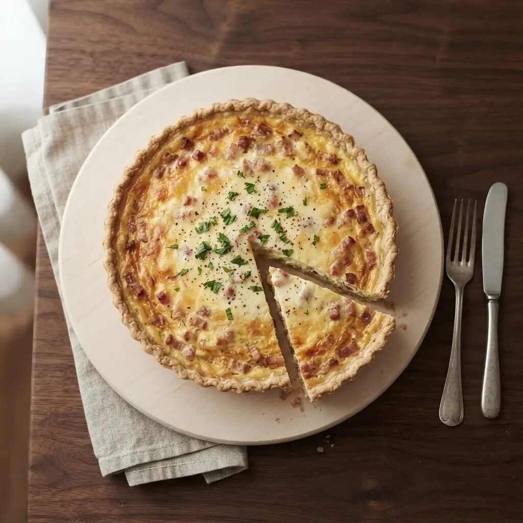 Quiche lorraine, dressé dans une assiette