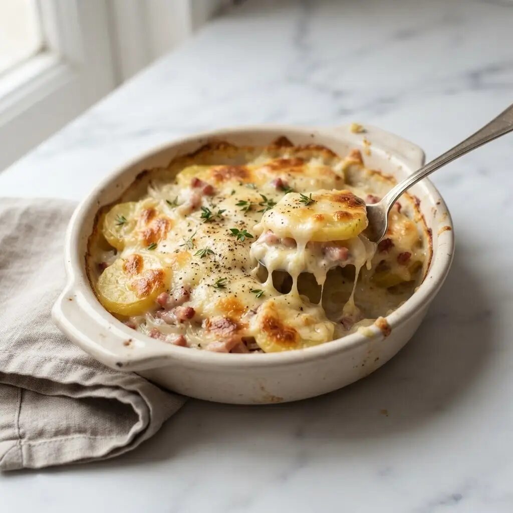 Tartiflette, dressé dans une assiette
