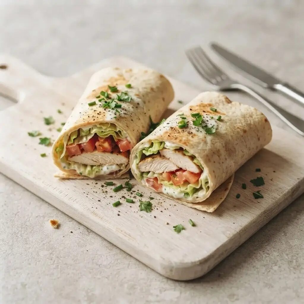 Wraps de poulet, dressé dans une assiette